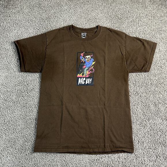 Bag Boy Shirt Mens Medium Brown Graphic Devil City Fire Skate Streetwear Tee - Picture 1 of 11